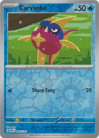 Pokemon Scarlet & Violet Obsidian Flames Carvanha Card reverse
