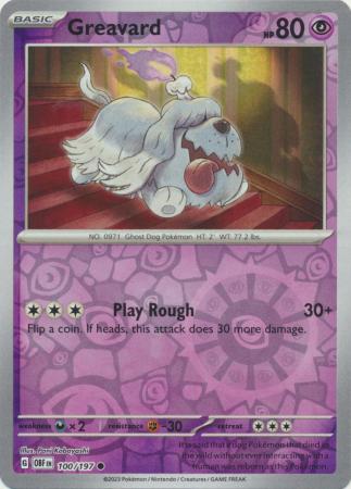 Pokemon Scarlet & Violet Obsidian Flames Greavard Card #100 reverse