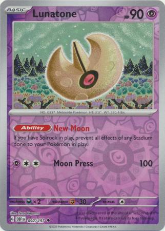 Pokemon Scarlet & Violet Obsidian Flames Lunatone Card reverse