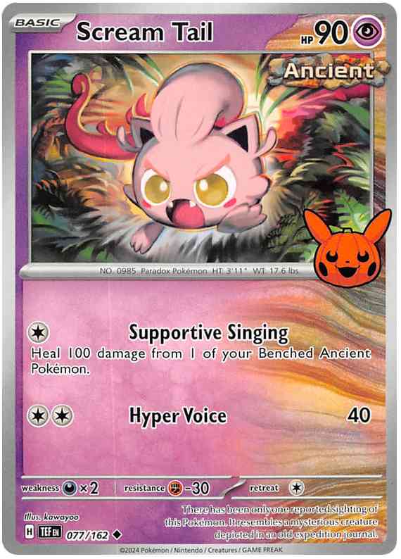 Pokemon Scarlet & Violet Temporal Forces Trick or Trade 2024 Scream Tail Card