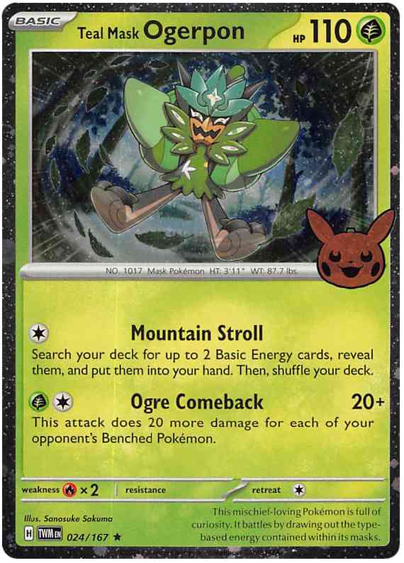 Pokemon Scarlet & Violet Twilight Masquerade Trick or Trade 2024 Teal Mask Ogerpon Card