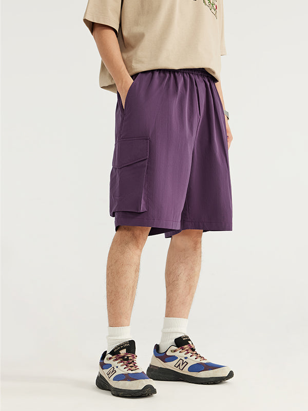 Purple Crepe Fabric Style Cargo Shorts 3