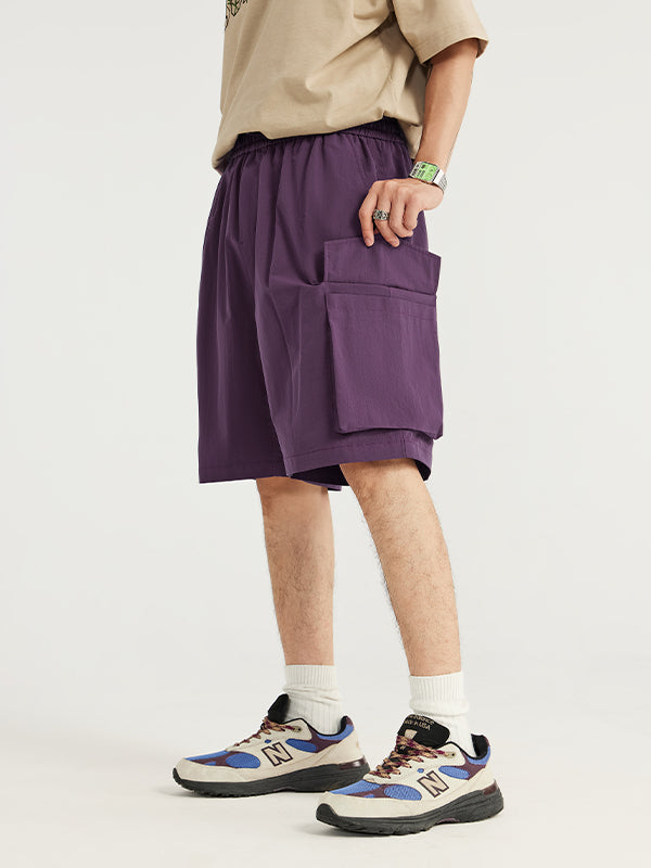 Purple Crepe Fabric Style Cargo Shorts 4