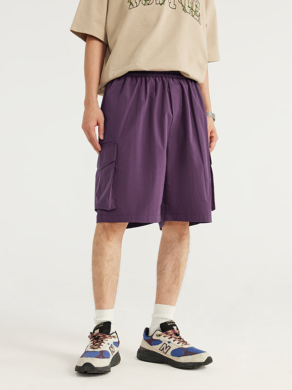 Purple Crepe Fabric Style Cargo Shorts 5