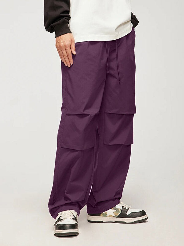 Purple Elastic Waist Parachute Pants With Drawstring Leg Opening 3