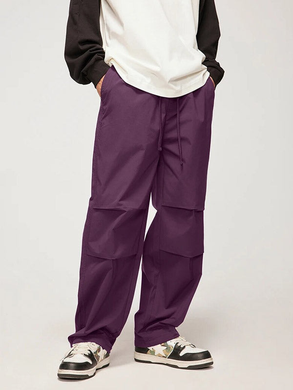 Purple Elastic Waist Parachute Pants With Drawstring Leg Opening 4