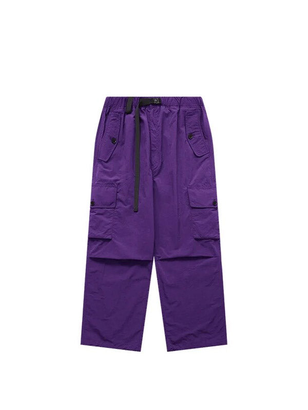 Purple Nylon Cargo Pants with Elastic Waist Belt