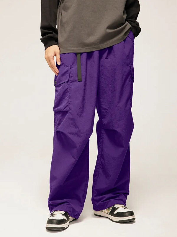 Purple Nylon Cargo Pants with Elastic Waist Belt 5