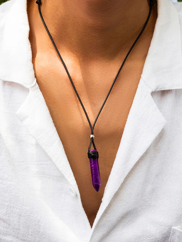 Purple Resin Pendant with Rope Necklace 2