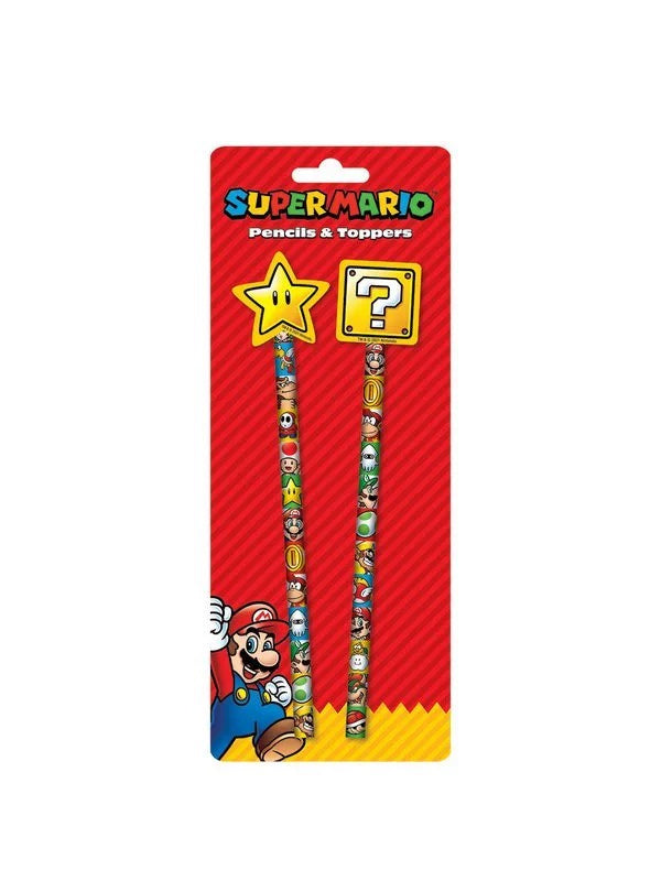 Pyramid Super Mario 2-in-1 Pencils Set Question Colour Block Pencil and Toppers Set