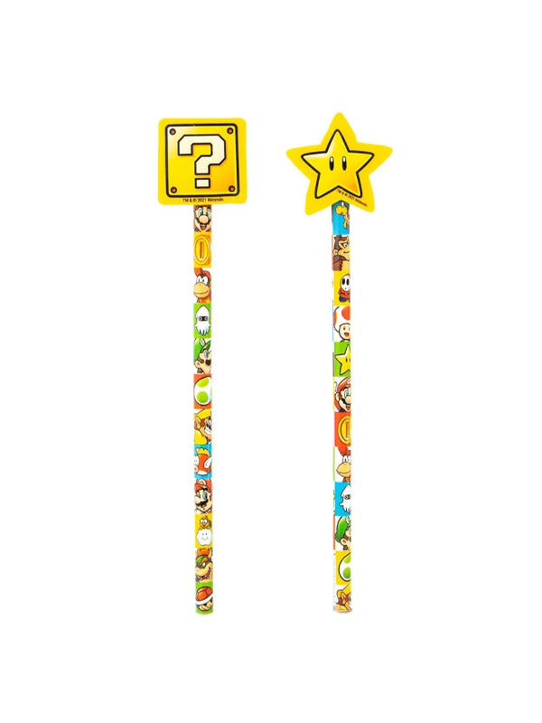 Pyramid Super Mario 2-in-1 Pencils Set Question Colour Block Pencil and Toppers Set 2