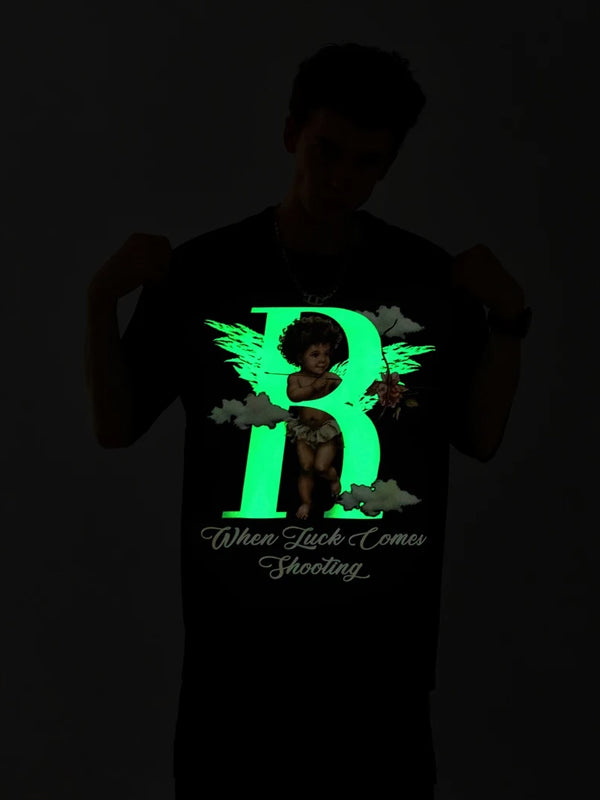 R "When Luck Comes Shooting" Luminous Glow In The Dark T-Shirt in Grey Color 9