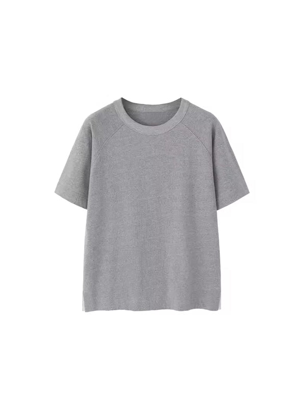 Raglan T-Shirt with Side Split Hem in Grey Color