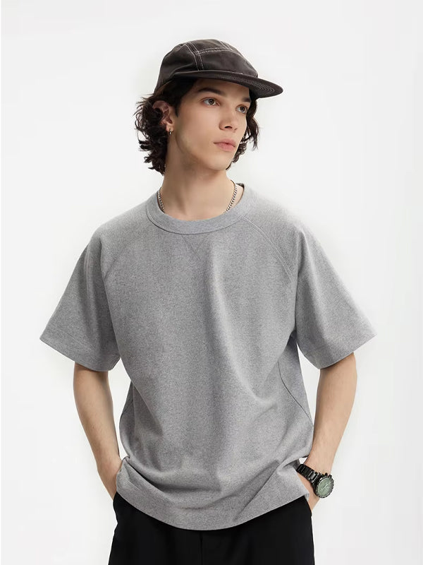 Raglan T-Shirt with Side Split Hem in Grey Color 2