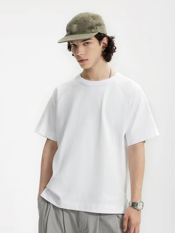 Raglan T-Shirt with Side Split Hem in White Color 2