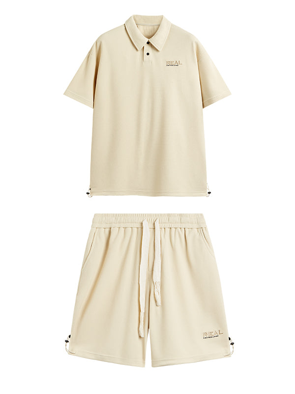 Real I'm Not Lonely Polo Shirt & Shorts Set in Apricot Color 5