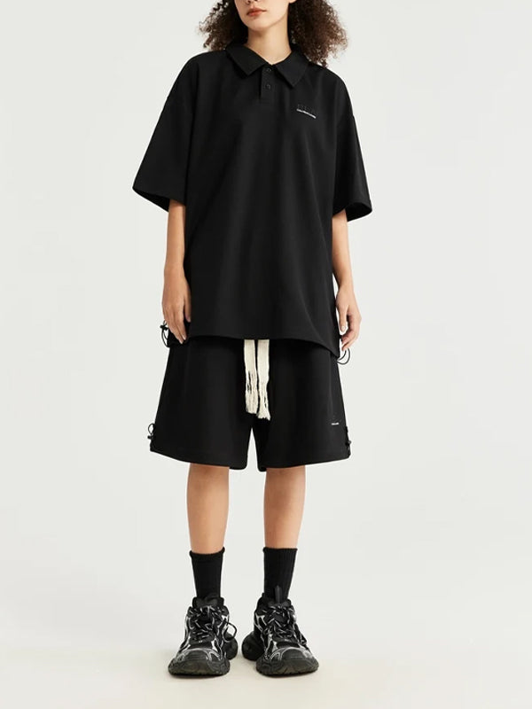 Real I'm Not Lonely Polo Shirt & Shorts Set in Black Color 12