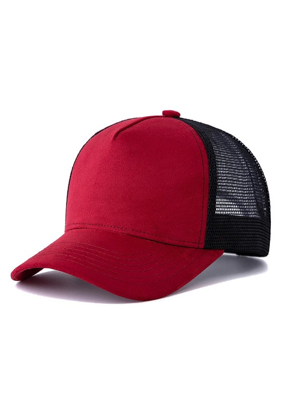 Red Curved Brim Trucker Cap