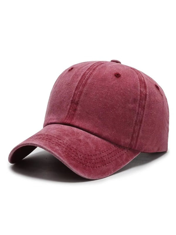 Red Plain Washed Baseball Cap