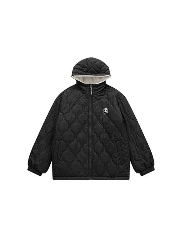 Reversible Fleece Jacket with Scenery Patch in Black Color 2