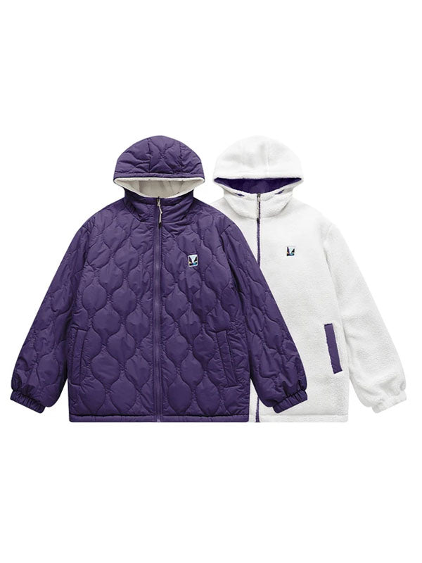 Reversible Fleece Jacket with Scenery Patch in Purple Color