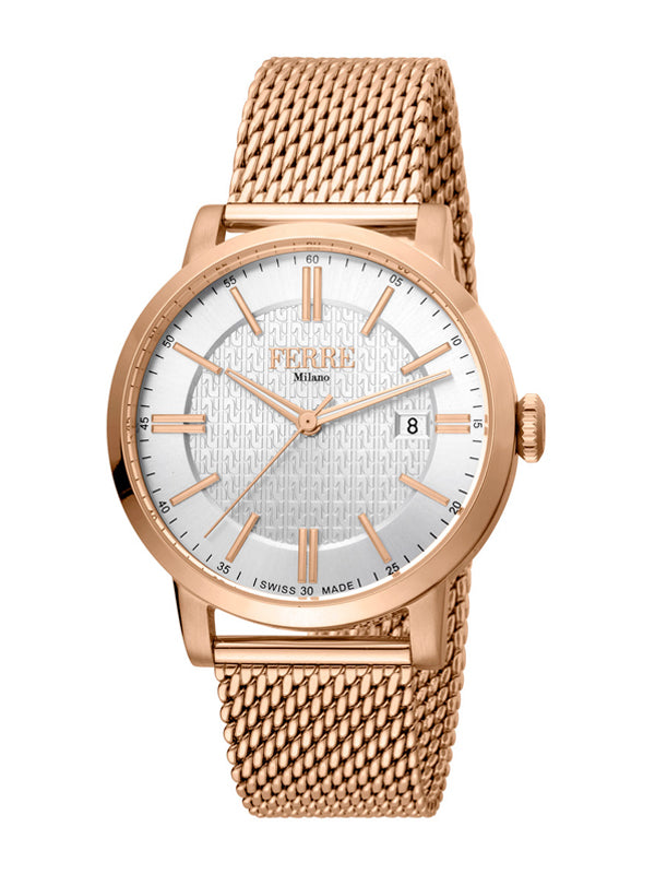 Ferrè Milano Raffaele Silver Colored/Rose Gold Colored Steel 41mm Watch