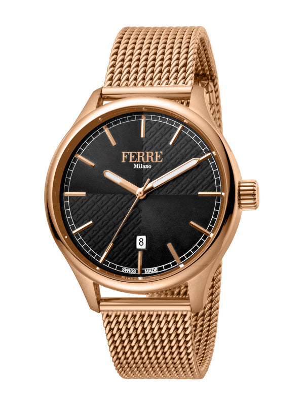 Ferrè Milano Federico Black/Rose Gold Colored Steel 42mm Watch