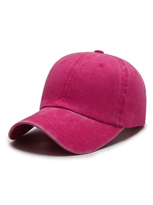 Rose Red Plain Washed Baseball Cap