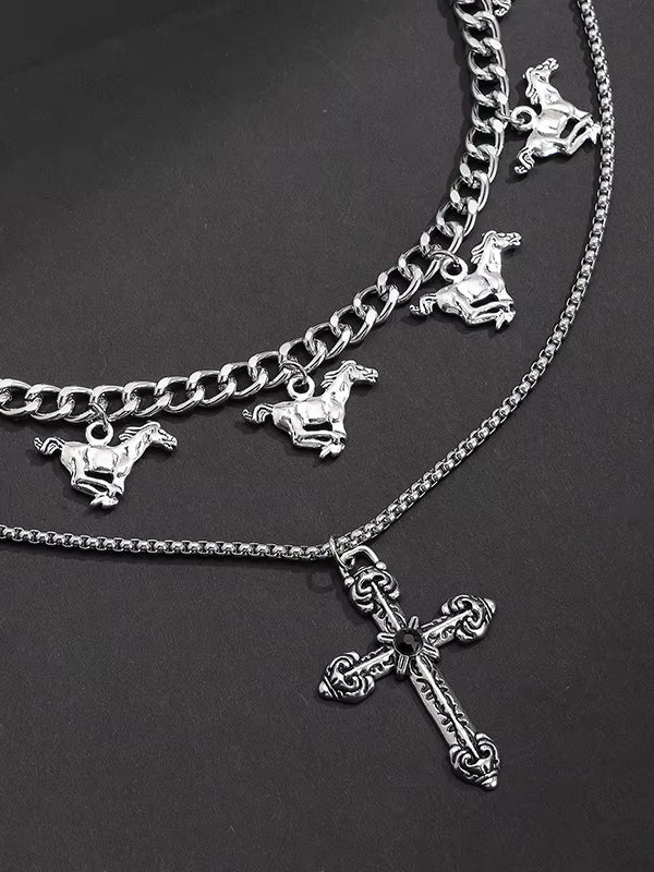 Set of 2 Cross Pendant & Horses Necklaces 3