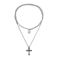 Set of 2 Cross Pendant & Stars Necklaces