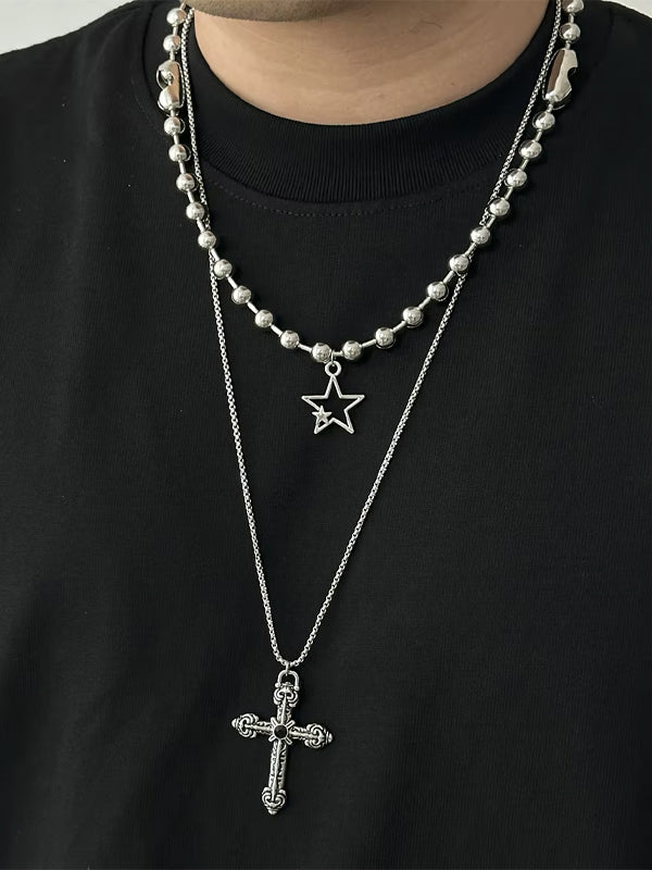 Set of 2 Cross Pendant & Stars Necklaces 2