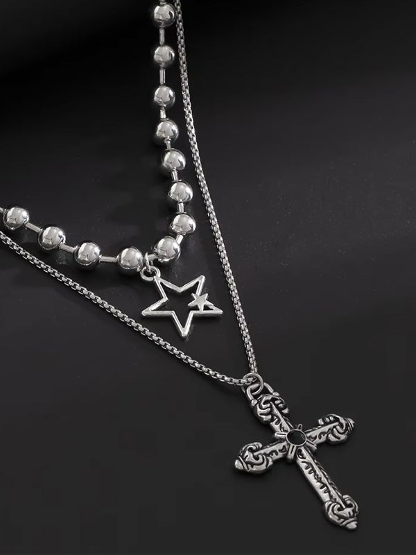 Set of 2 Cross Pendant & Stars Necklaces 3