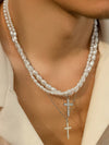 Set of 2 Pearl & Chain Necklace with Cross Pendants 3