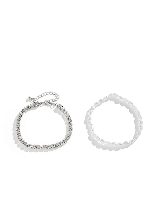 Set of 2 Rhinestone & Pearl Bracelets