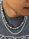 Set of 2 Silver Ball & Pearl Necklaces 3