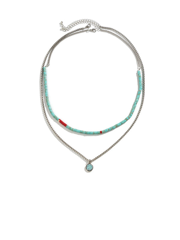 Set of 2 Stone Beads & Pendant Necklaces