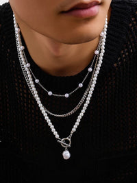 Set of 3 Beads & Chain Necklaces in Silver Color 3