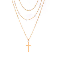 Set of 3 Layered Beads & Cross Necklaces in Gold Color 2