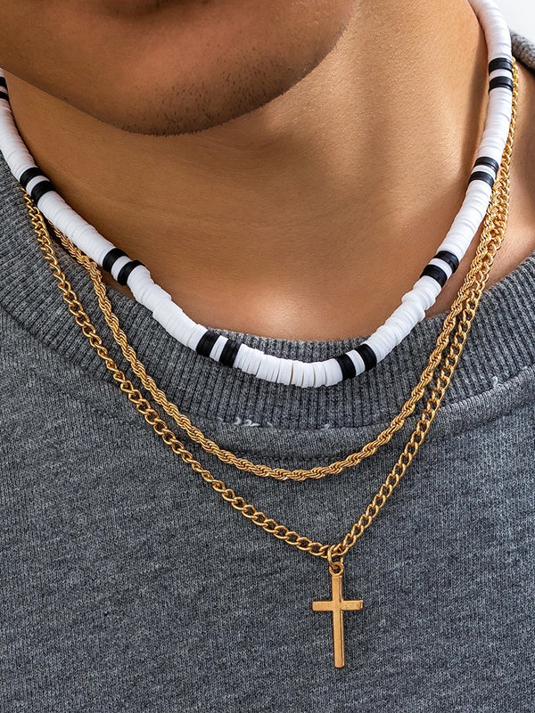 Set of 3 Layered Necklaces with Cross in Gold Color 2