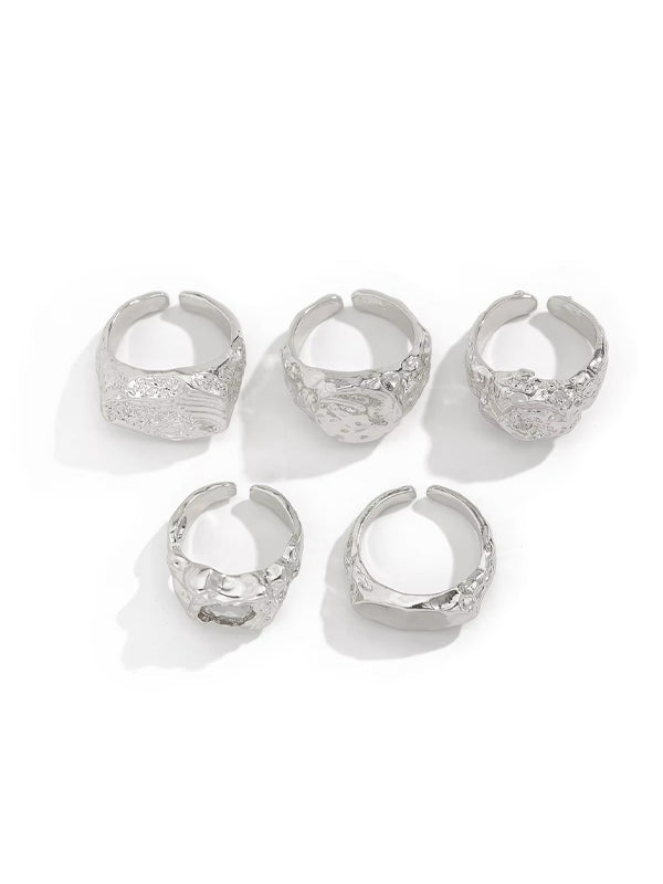 Set of 5 Silver Color Rings