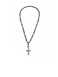 Silver Chain Necklace with Beads & Cross Pendant