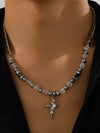 Silver Chain Necklace with Beads & Star Cross Pendant 2