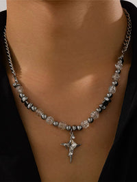 Silver Chain Necklace with Beads & Star Cross Pendant 2