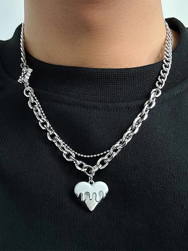 Silver Chain Necklace with Melting Heart Pendant 2