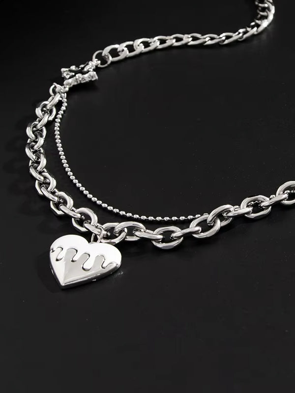 Silver Chain Necklace with Melting Heart Pendant 3