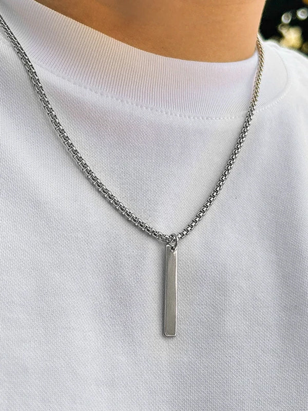 Silver Rectangle Pendant Necklace 3