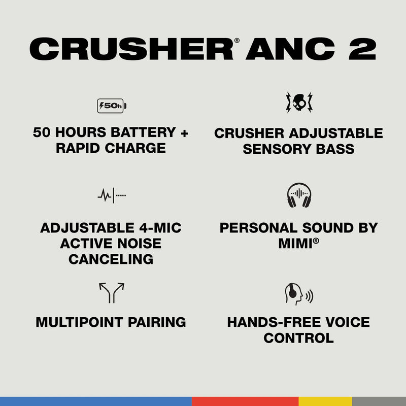Skullcandy Crusher ANC 2 Wireless Over-Ear in Bone/Orange Glow Color 