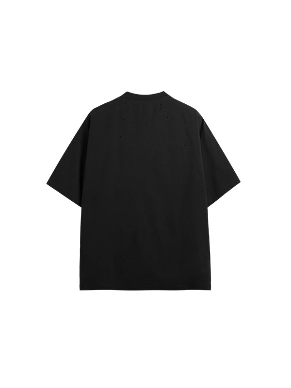 Stars Ripped Mock Neck T-Shirt in Black Color 2