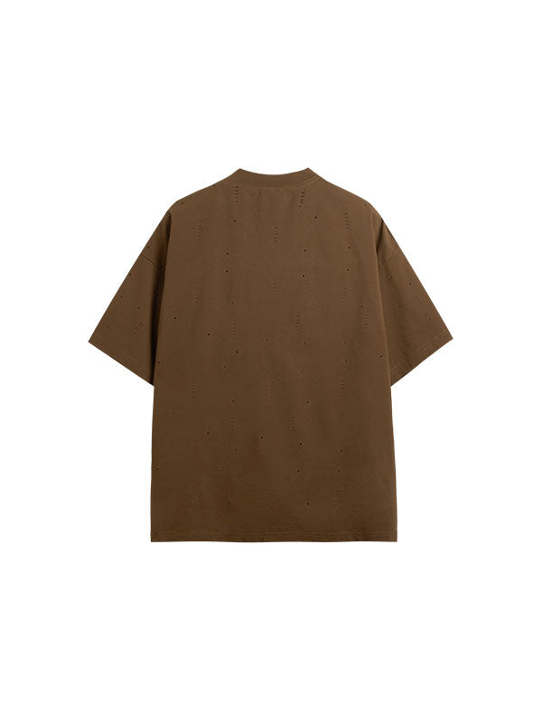 Stars Ripped Mock Neck T-Shirt in Brown Color 2