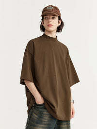 Stars Ripped Mock Neck T-Shirt in Brown Color 3